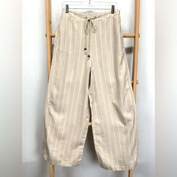VERSONA Khaki and white stripe Linen blend wide leg pants size M - Picture 1 of 12